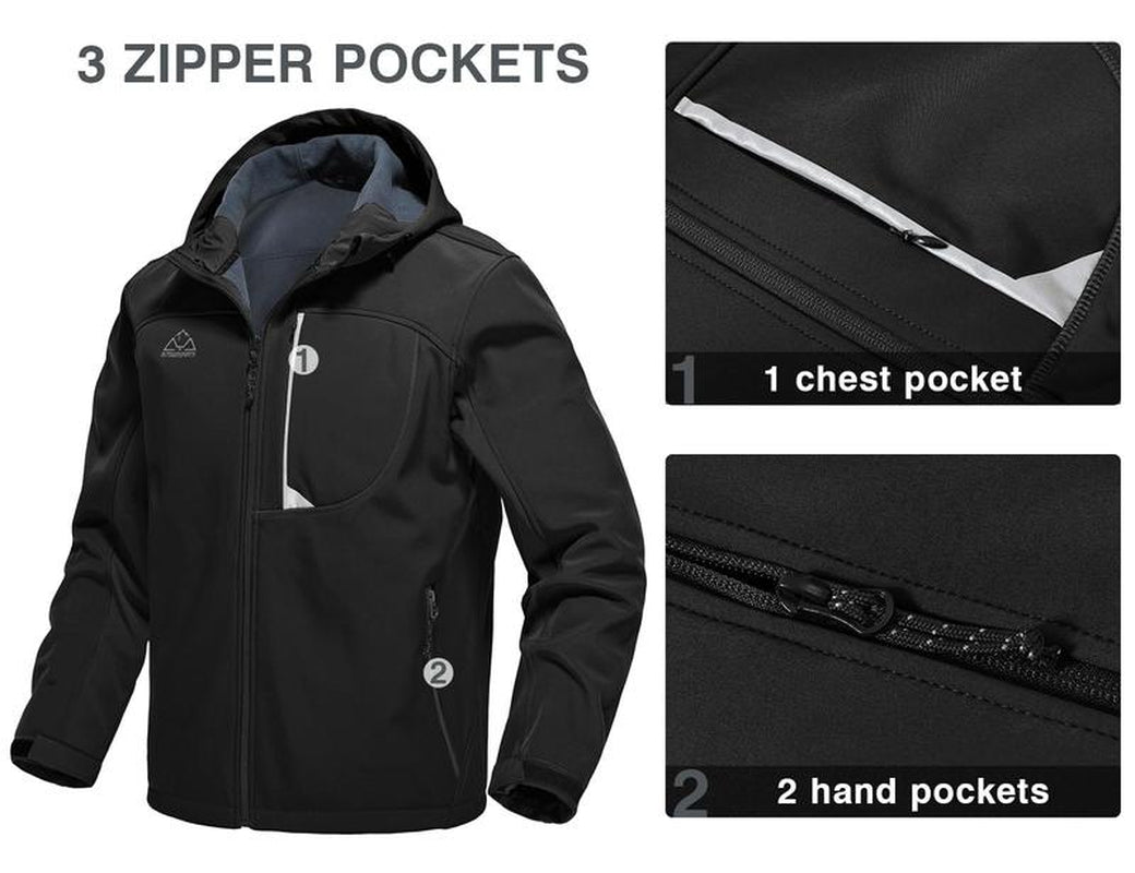 Men'S Soft Shell Jacket Fleece Lined Waterproof Lightweight Hiking Hooded Winter Jacket