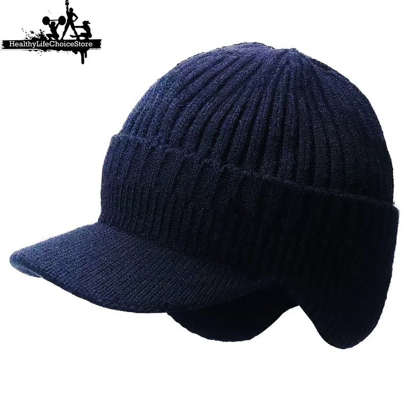 Men's Warm Winter Hat - Knitted Cap with Ear Protection & Windproof Scarf