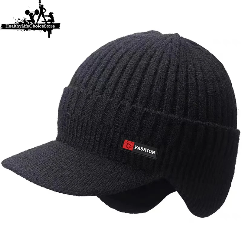 Men's Warm Winter Hat - Knitted Cap with Ear Protection & Windproof Scarf