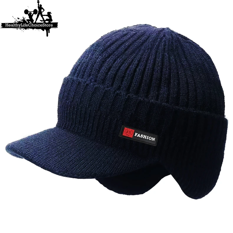 Men's Warm Winter Hat - Knitted Cap with Ear Protection & Windproof Scarf