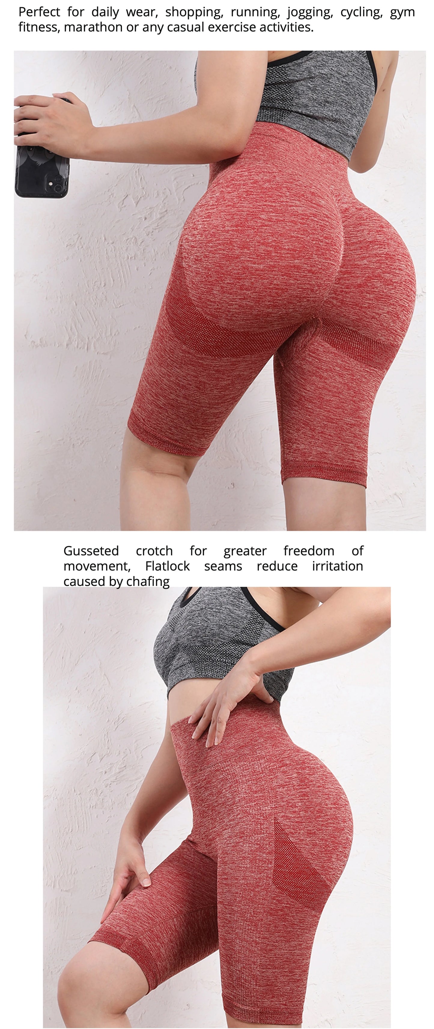 High-Waist Women's Yoga Shorts with Tummy Control and Ruched Design – Seamless Booty-Enhancing Compression Leggings for Gym Workouts