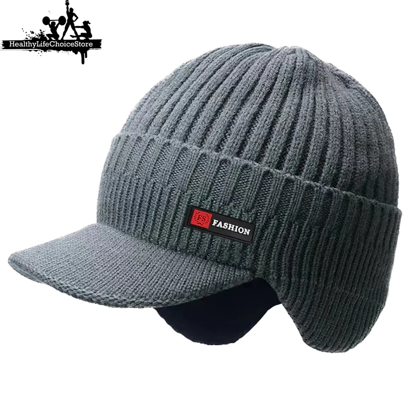 Men's Warm Winter Hat - Knitted Cap with Ear Protection & Windproof Scarf